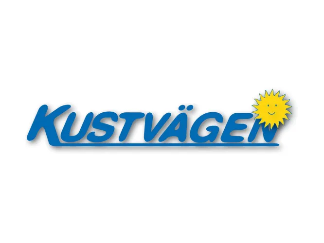 Logotype Kustvägen - text med en sol