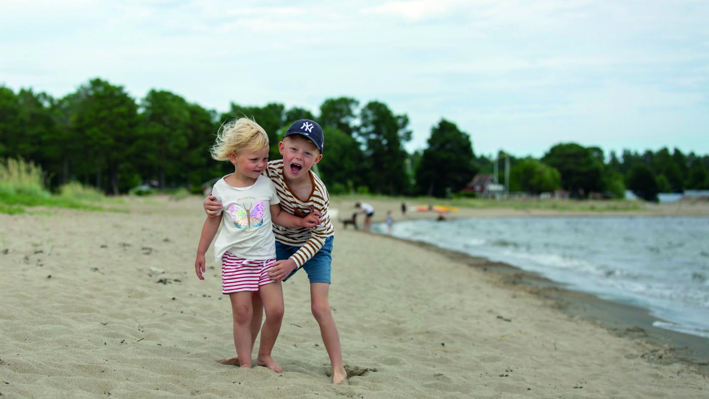 Färgbild - barn som leker på en strand