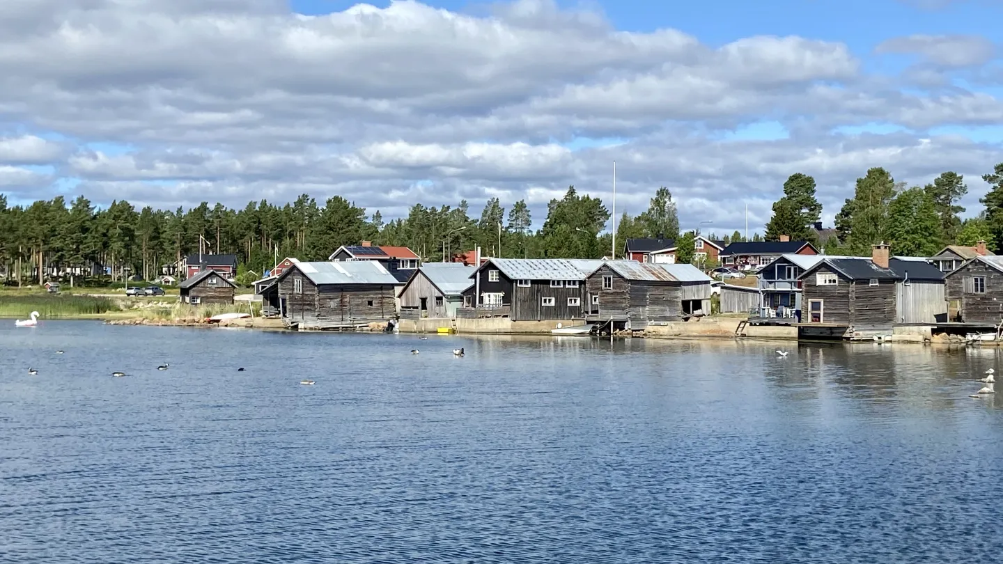 Gråa sjöbodar